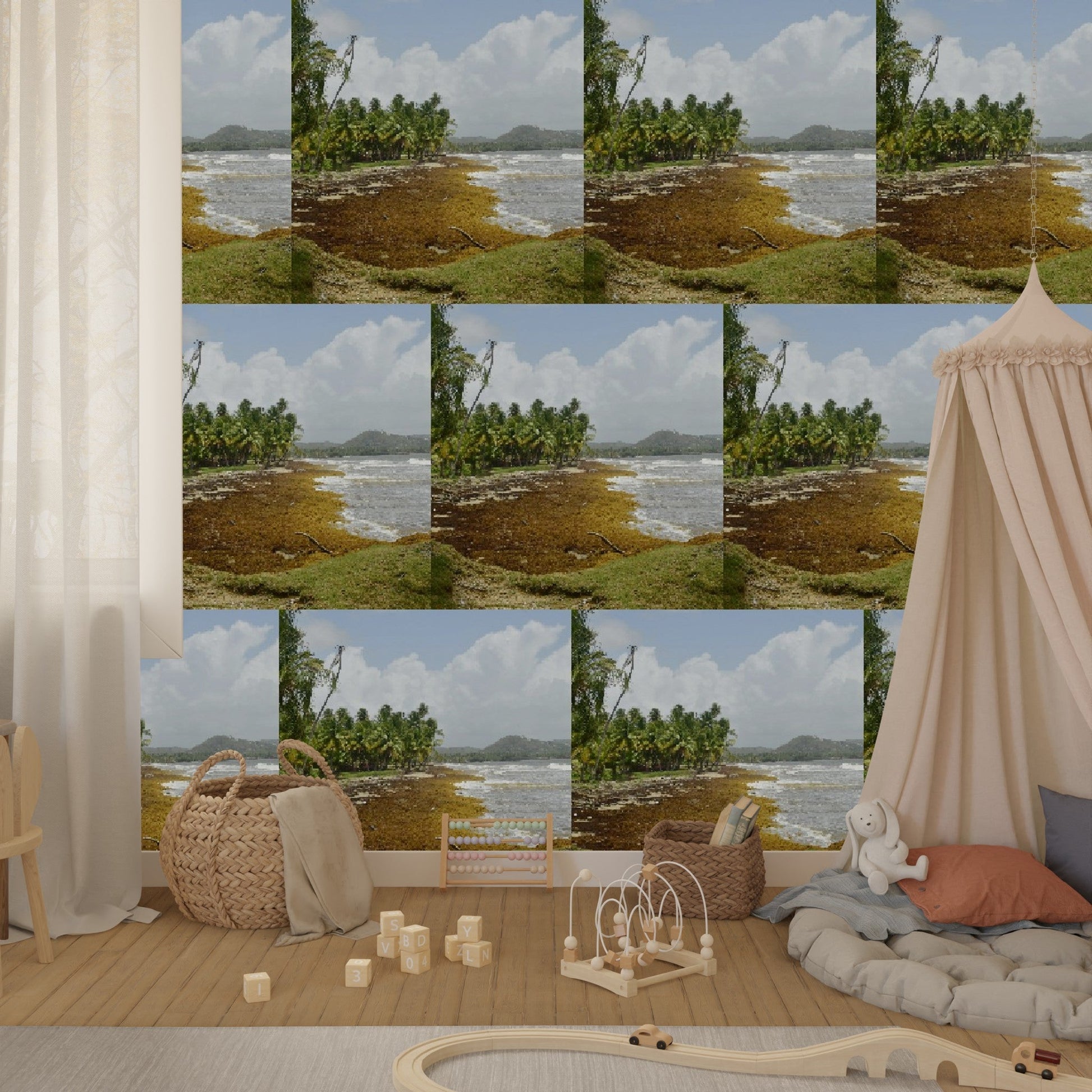 Wallpapaper - Tropical Beach with Sargasso PATTERN in Palmas de Lucía Hotel - Yabucoa PR - Green Forest Home