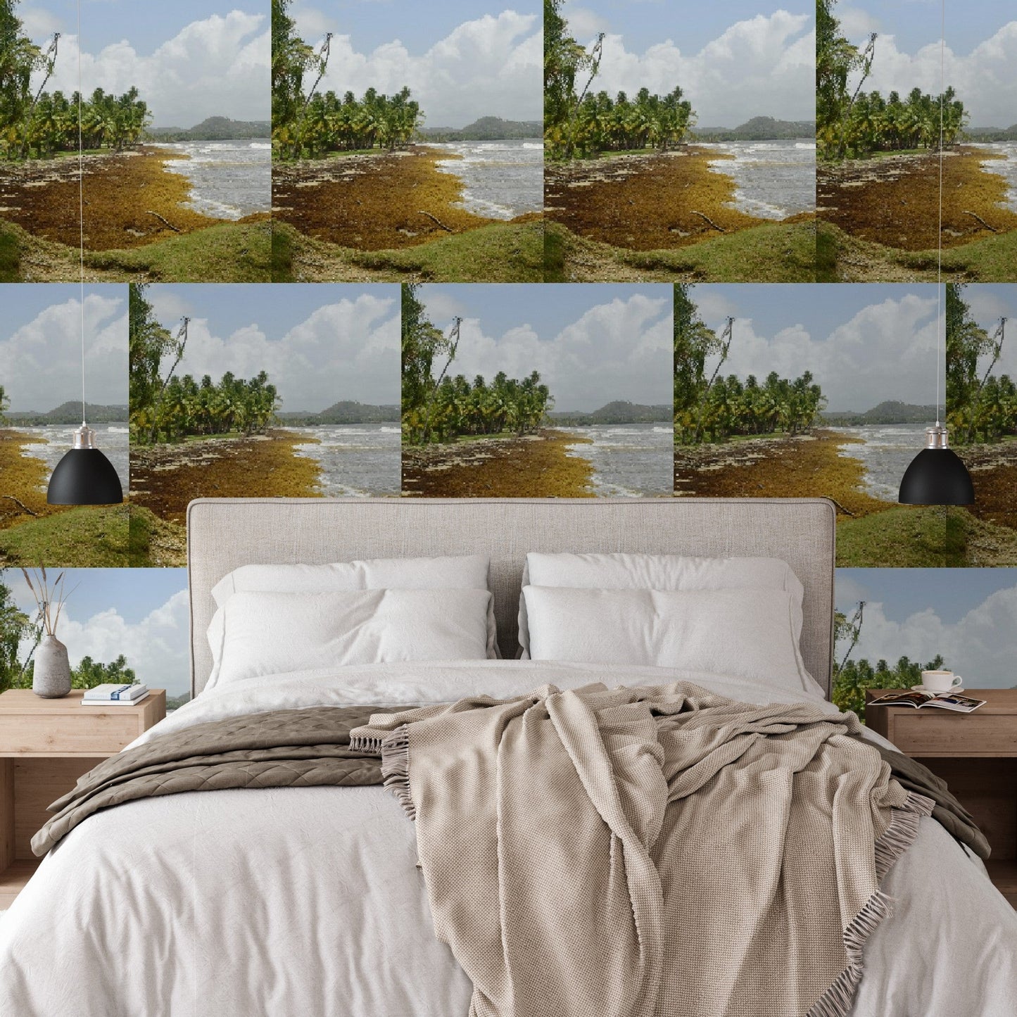 Wallpapaper - Tropical Beach with Sargasso PATTERN in Palmas de Lucía Hotel - Yabucoa PR - Green Forest Home