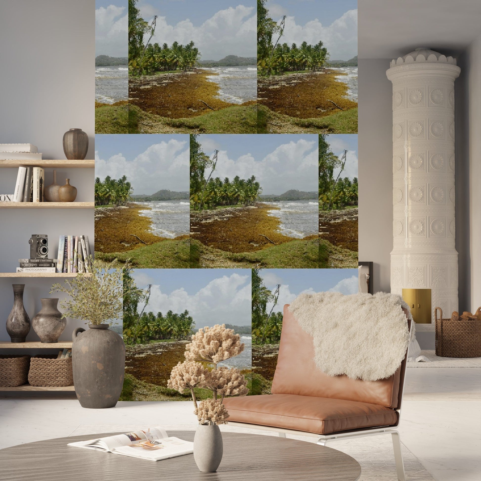 Wallpapaper - Tropical Beach with Sargasso PATTERN in Palmas de Lucía Hotel - Yabucoa PR - Green Forest Home