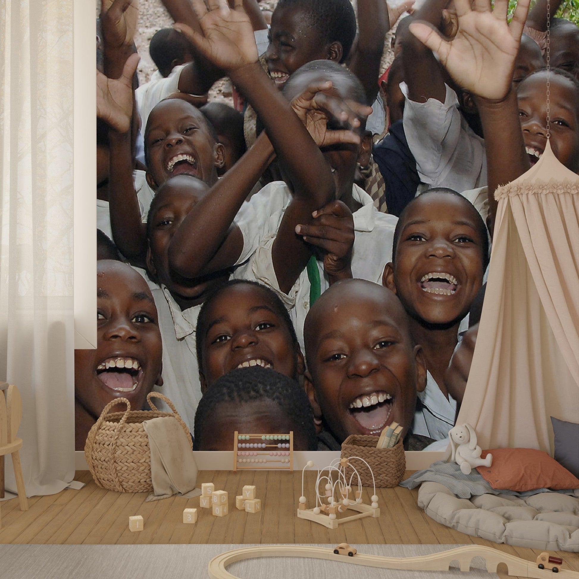 Wallpaper - African School Children Faces of Joy - Easy Peel & Stick - Green Forest Home