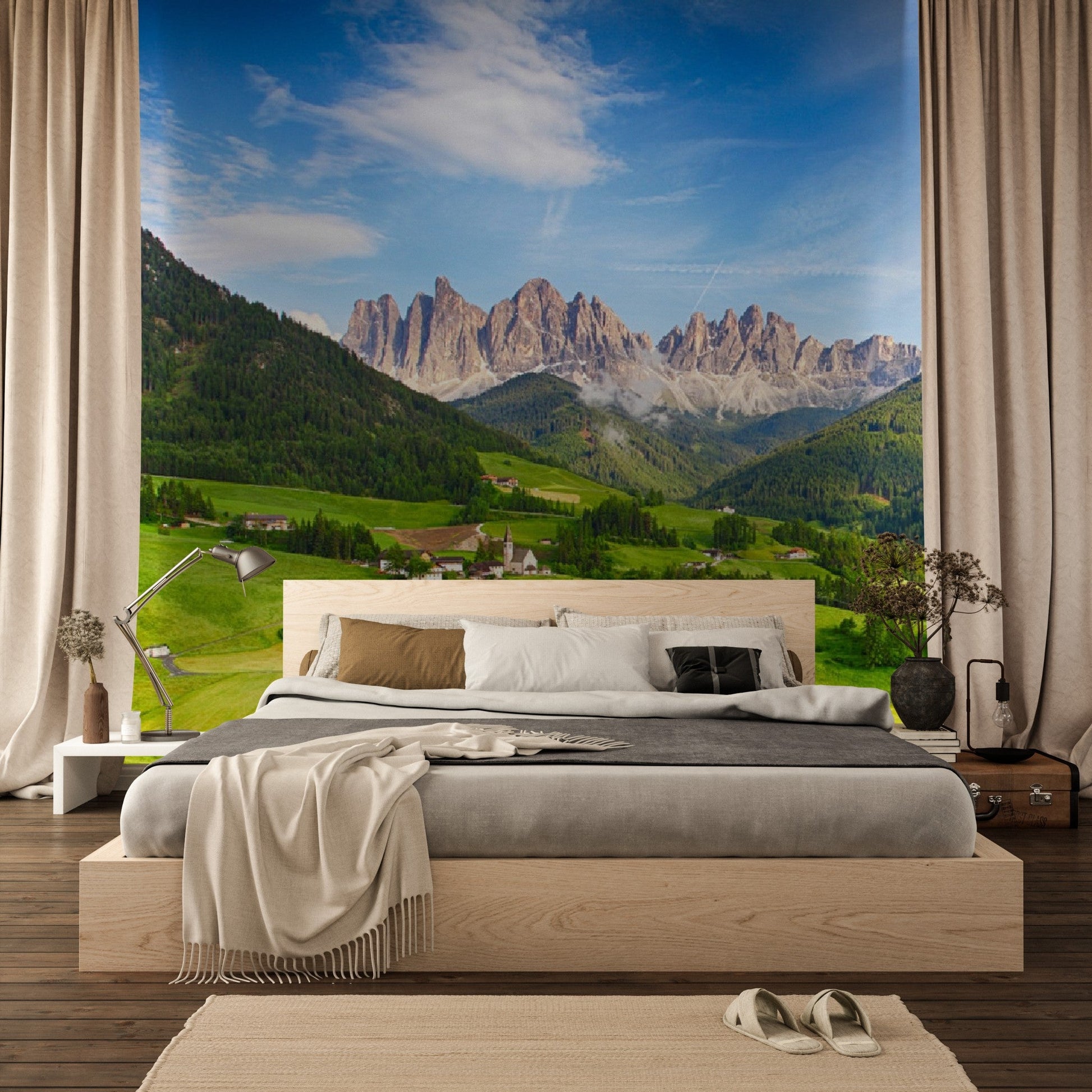 Wallpaper - Dolomites alps, Mountain - Val di Funes Europe - Easy Peel & Stick - Green Forest Home