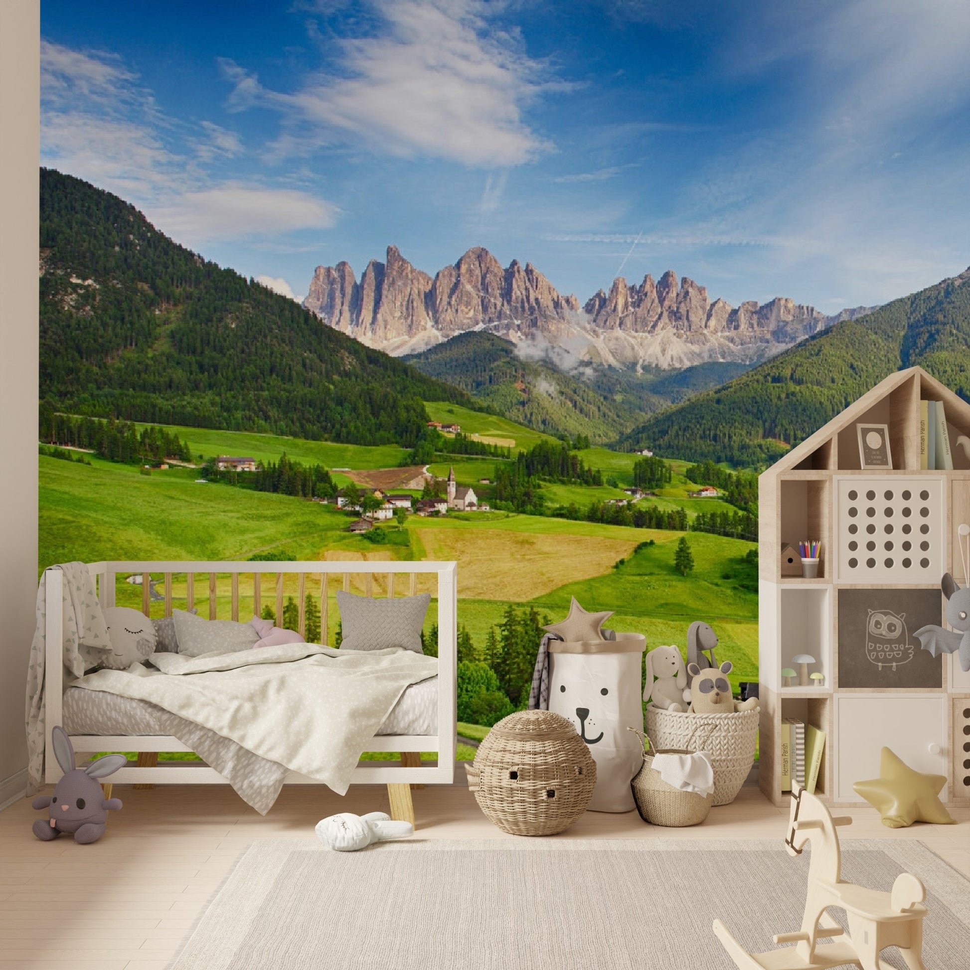 Wallpaper - Dolomites alps, Mountain - Val di Funes Europe - Easy Peel & Stick - Green Forest Home