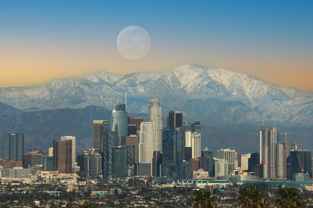 Wallpaper - Moonrise Image of Downtown City of LA California USA - Easy Peel & Stick - Green Forest Home