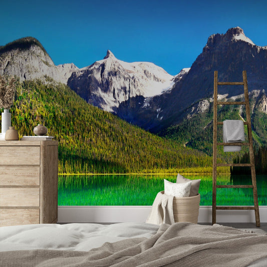 Wallpaper - Mountains and Emerald Lake in the Canadian Rockies - Easy Peel & Stick - Green Forest Home