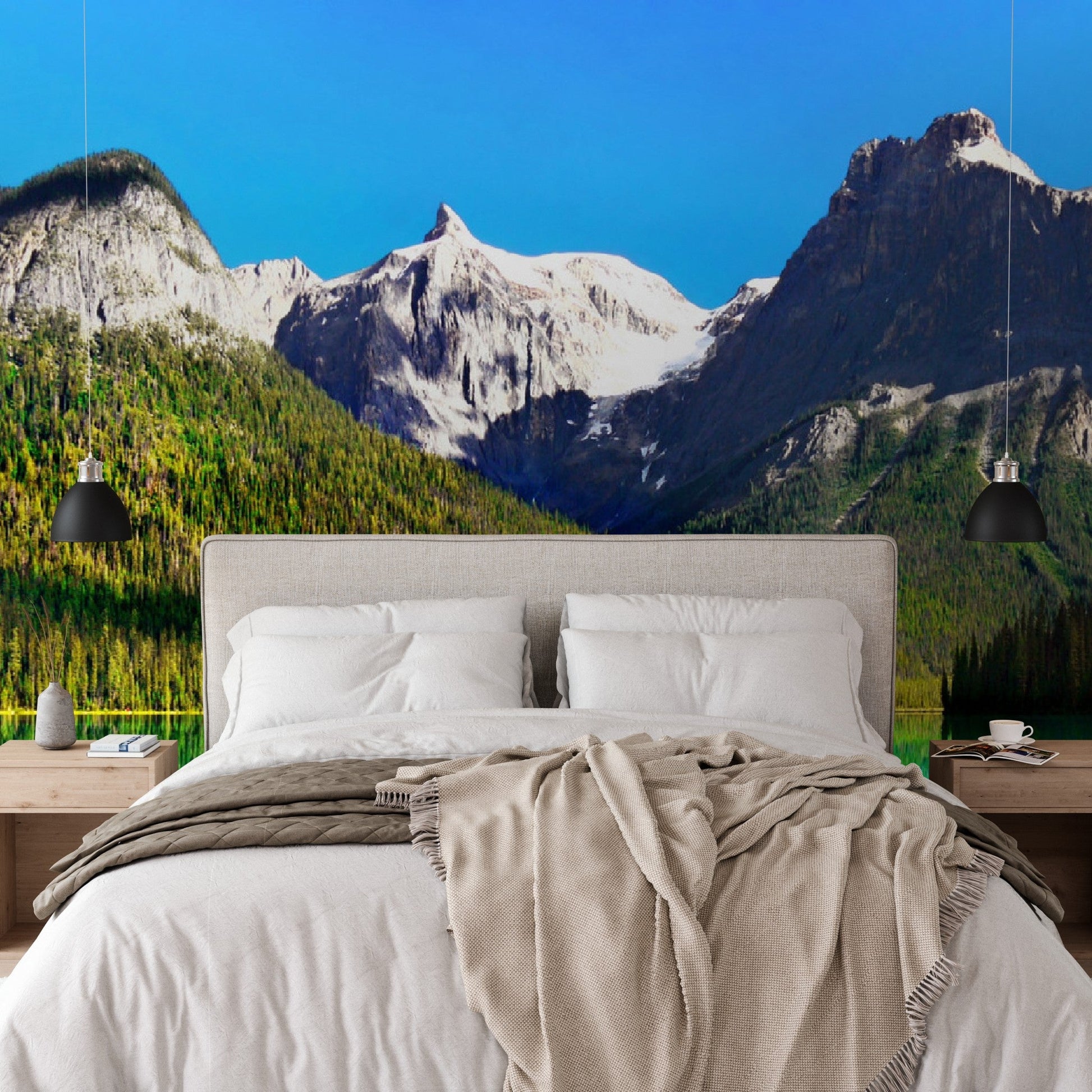 Wallpaper - Mountains and Emerald Lake in the Canadian Rockies - Easy Peel & Stick - Green Forest Home