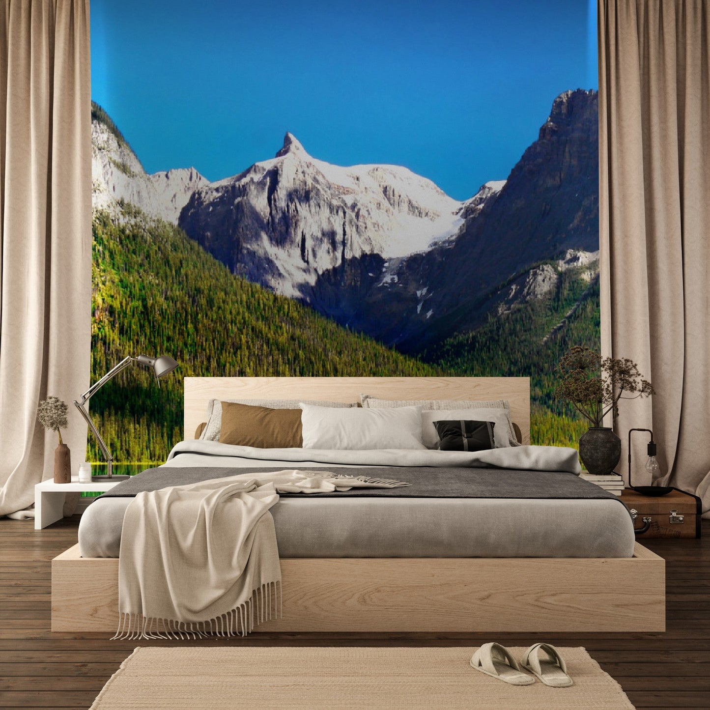 Wallpaper - Mountains and Emerald Lake in the Canadian Rockies - Easy Peel & Stick - Green Forest Home