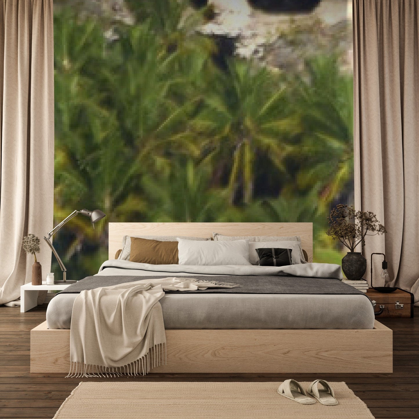 Wallpaper - Remote Mona Island - Coconut Palms and Caves from the Boat - Puerto Rico - Easy Peel & Stick - Green Forest Home