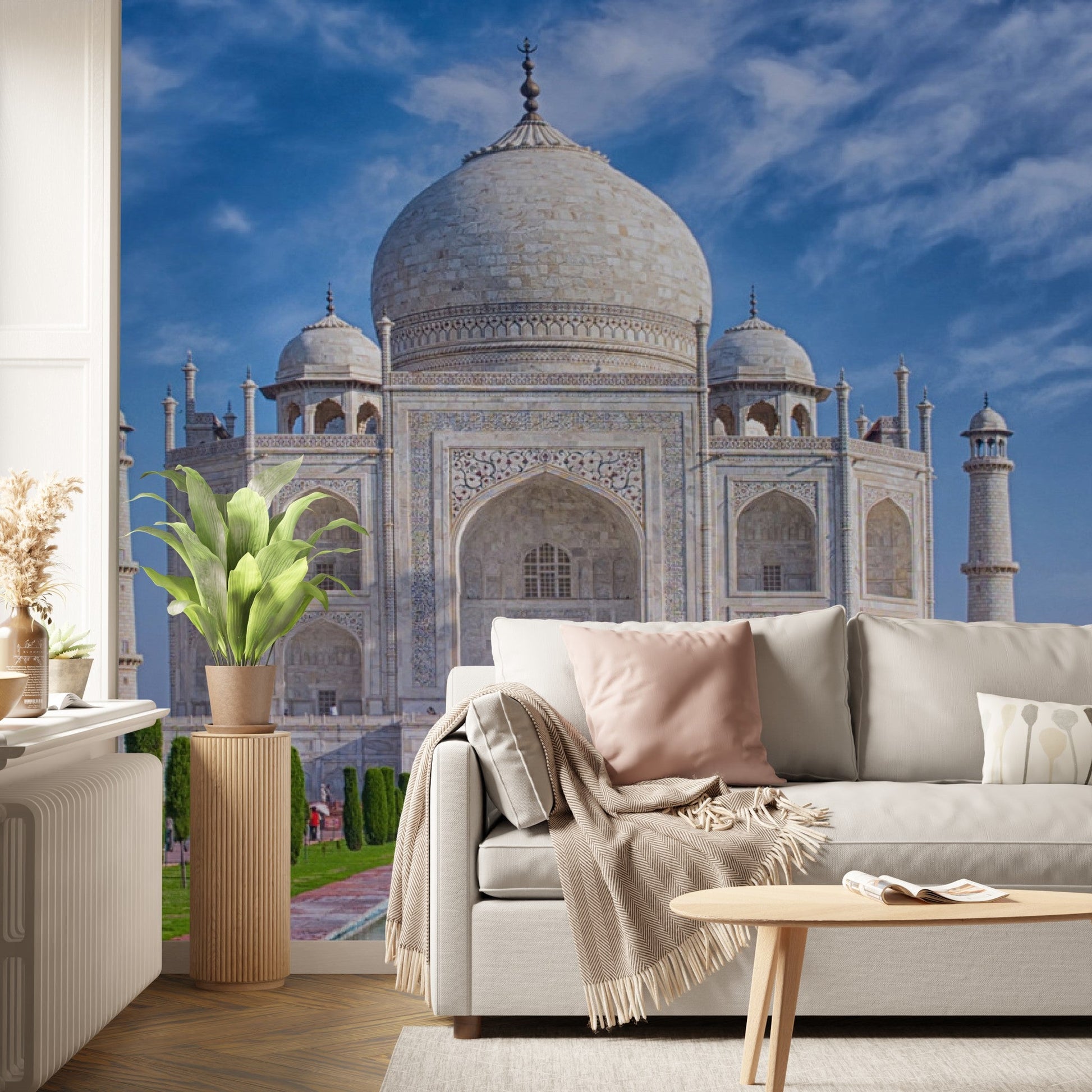 Wallpaper - Taj Mahal at morning light with reflection in water in Agra - India - Easy Peel & Stick - Green Forest Home