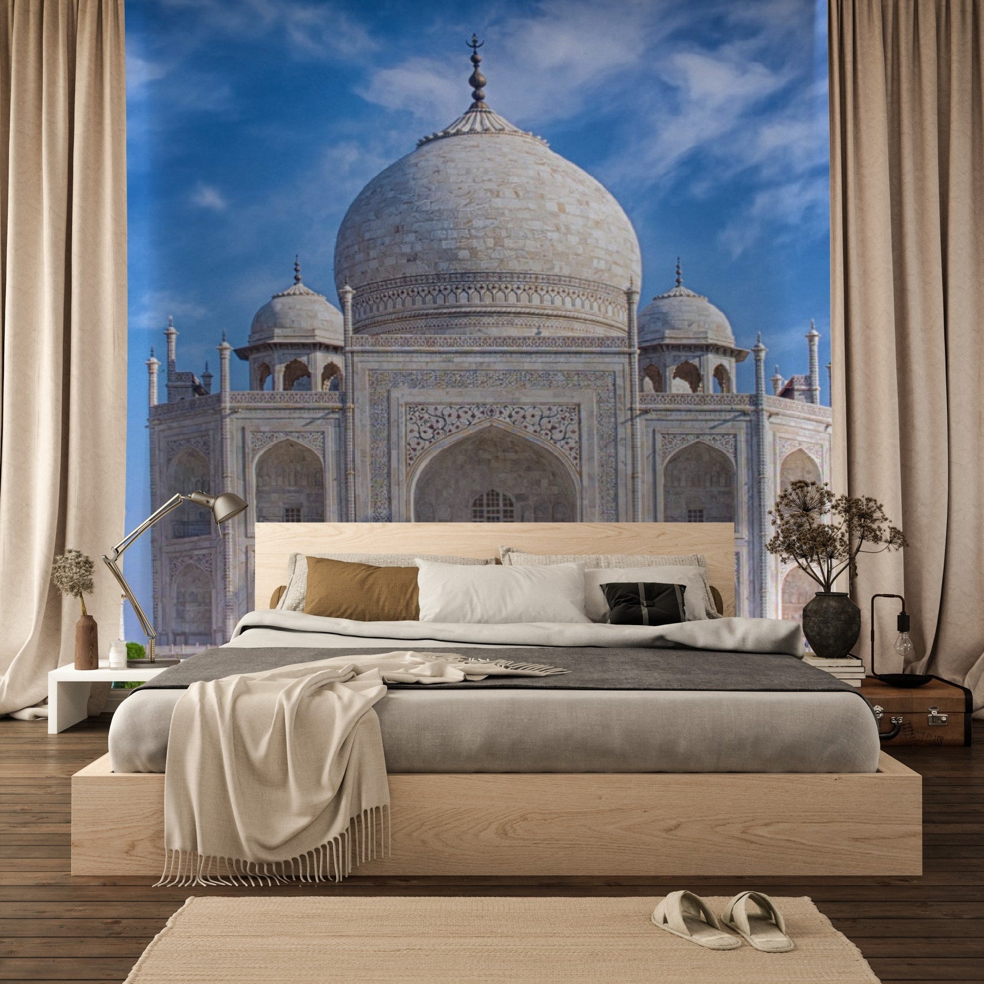 Wallpaper - Taj Mahal at morning light with reflection in water in Agra - India - Easy Peel & Stick - Green Forest Home