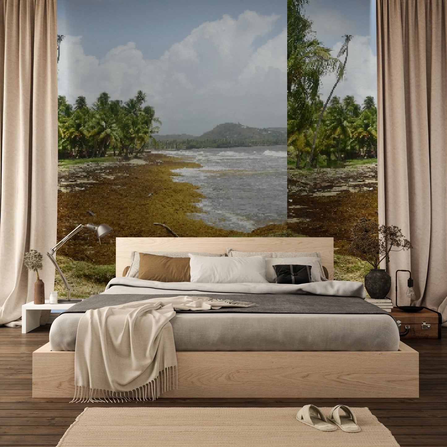 Wallpaper - Tropical Beach with Sargasso PATTERN in Palmas de Lucía Hotel - Yabucoa PR - Green Forest Home