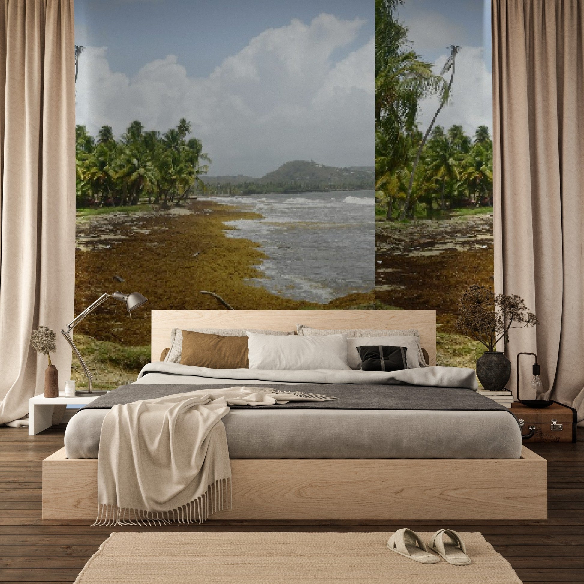 Wallpaper - Tropical Beach with Sargasso PATTERN in Palmas de Lucía Hotel - Yabucoa PR - Green Forest Home