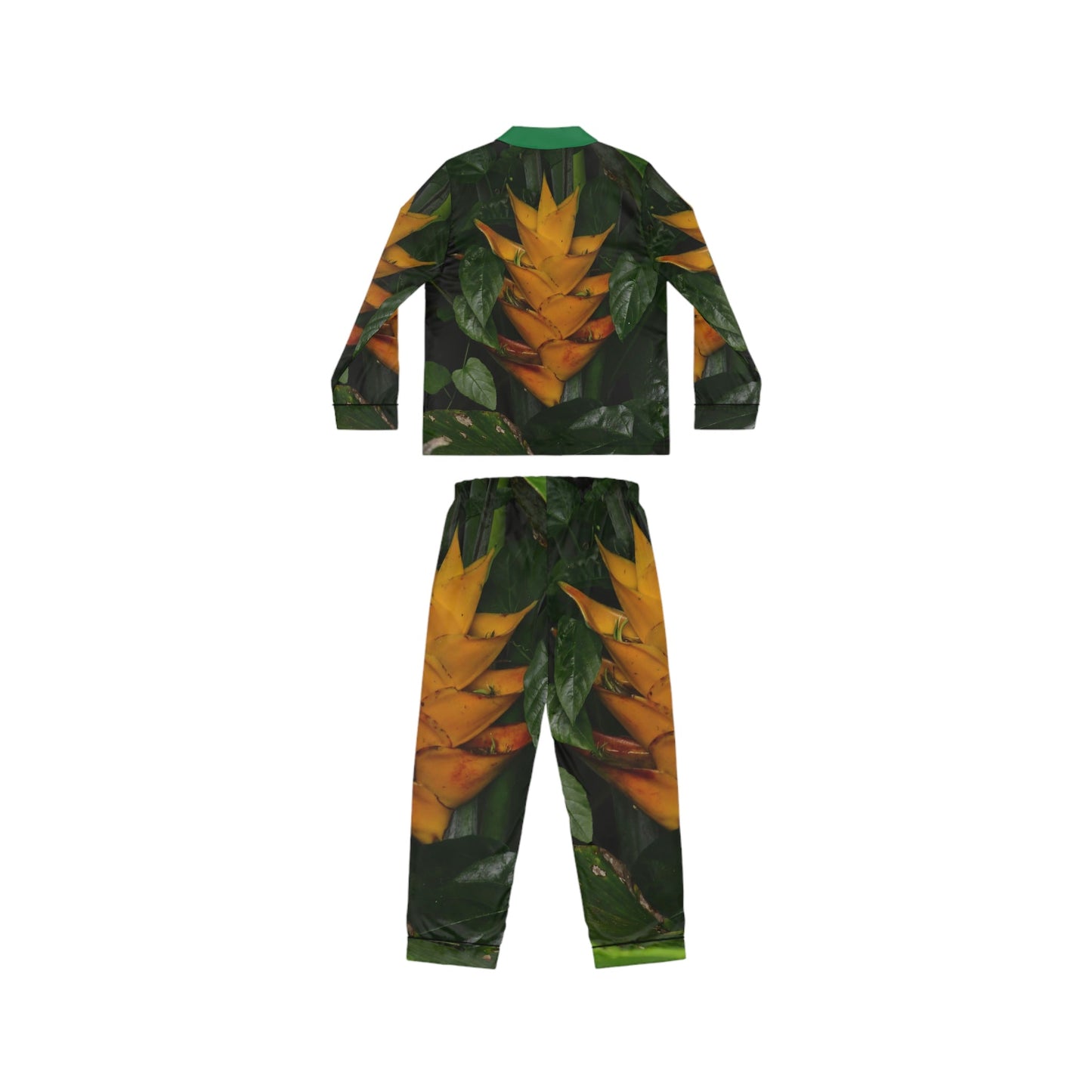 Women's Satin Pajamas (AOP) - All Over Print - Tropical Heliconia flowers from El Yunque Rainforest Puerto Rico - Made in China - Green Forest Home