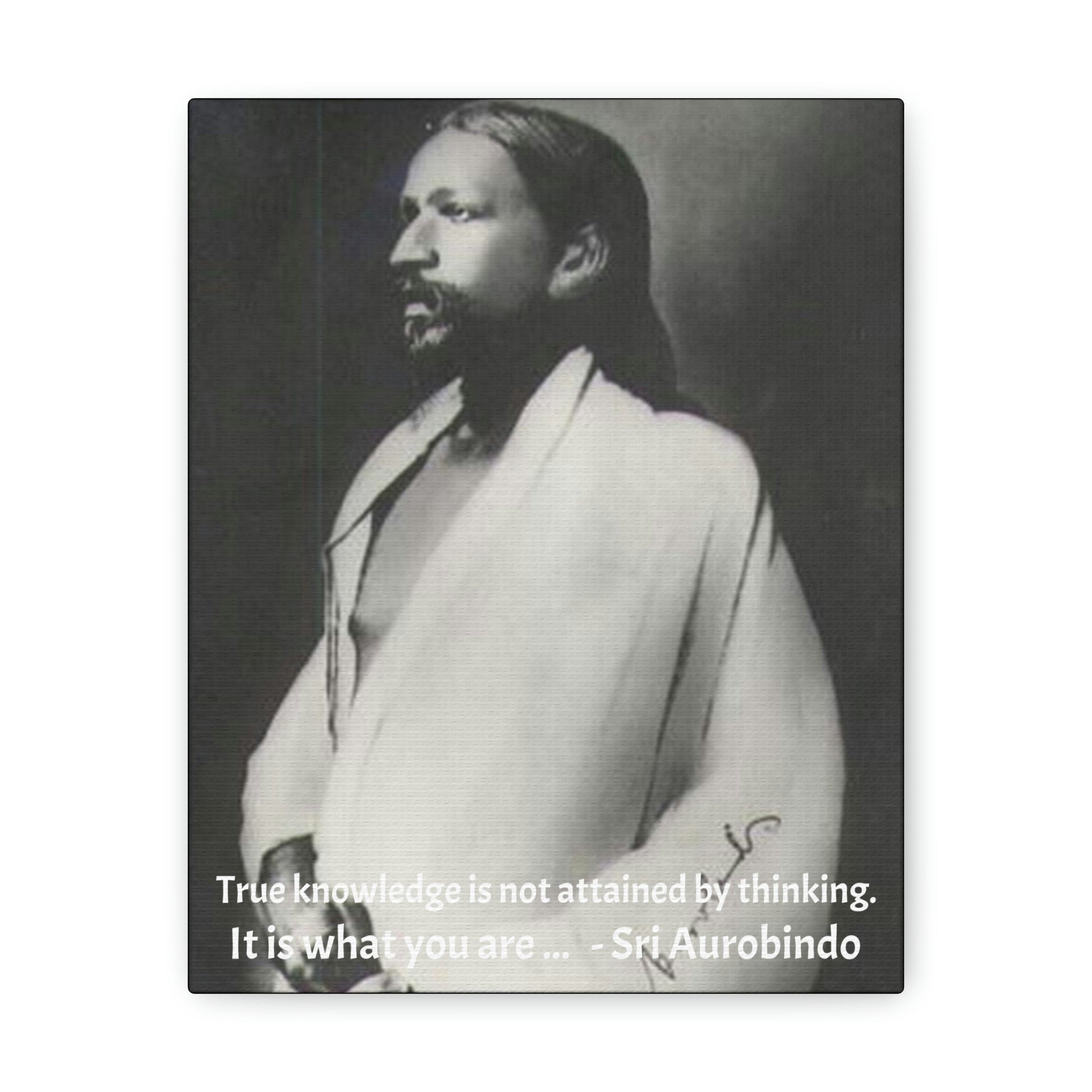 YOGA - SMALL Canvas Gallery Wraps - Made in USA - The amazing great Master Sri Aurobindo India - quote: True knowledge is not attained by thinking. - Green Forest Home